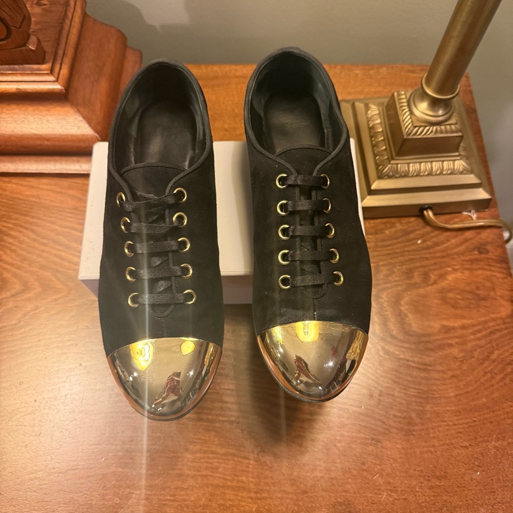 Giuseppe Zanotti Dalia oxford shoes black suede gold toe-caps Size 36/6 MSRP$750 - Picture 4 of 11